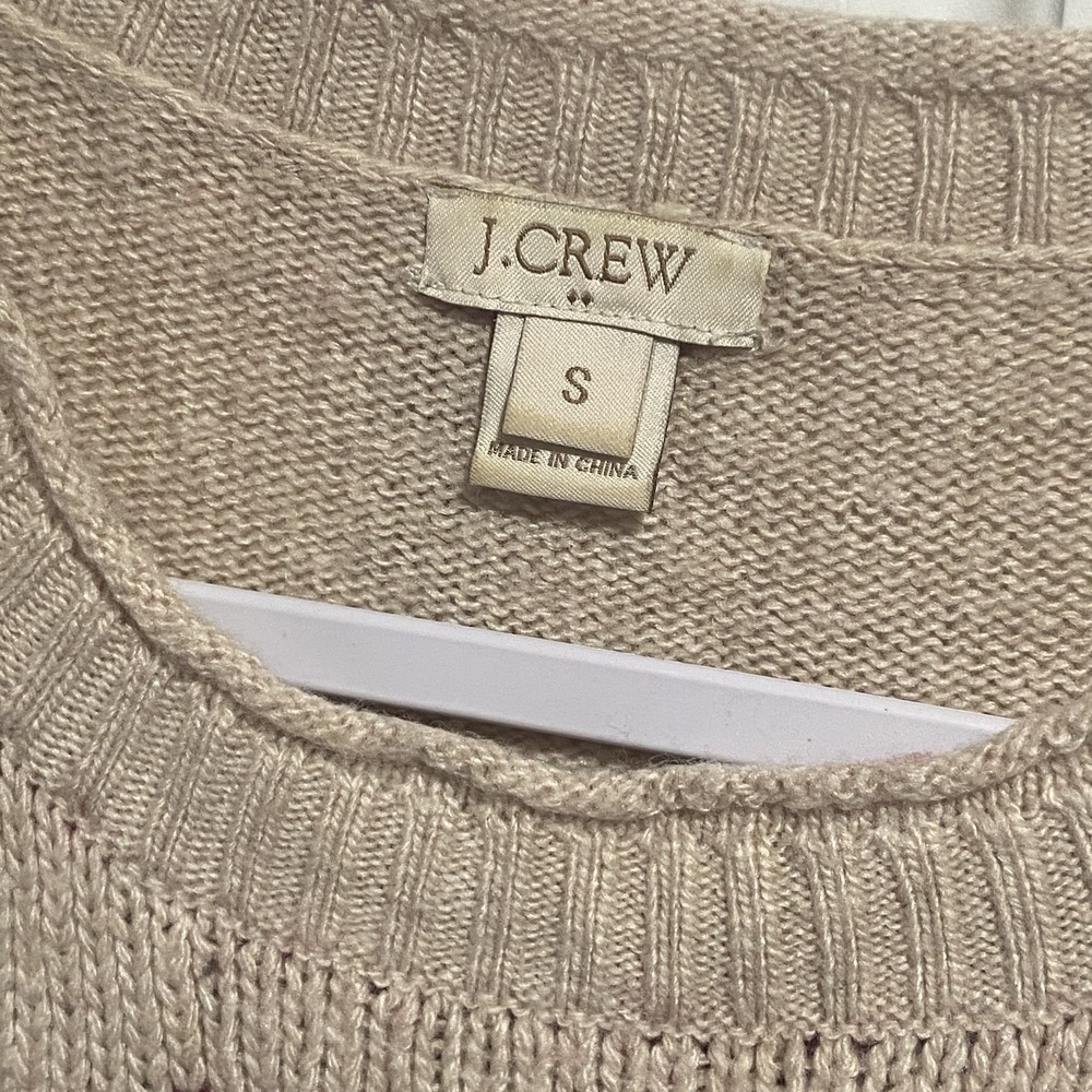 J Crew Merino Wool Blend Tan Llama Gem Embellished Crew Neck Sweater Small - Picture 4 of 4